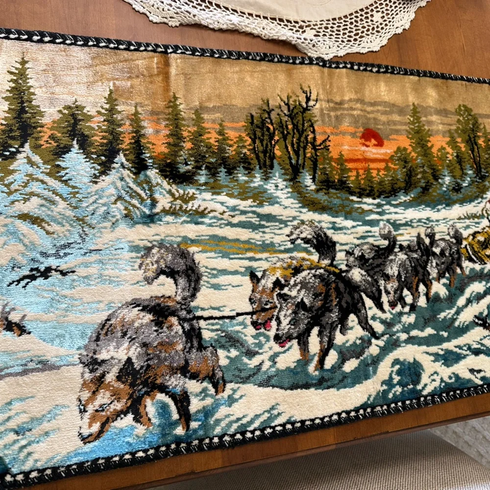 Velvet wall Tapestry -Dog Sled Tapestry- Made in Italy 1965